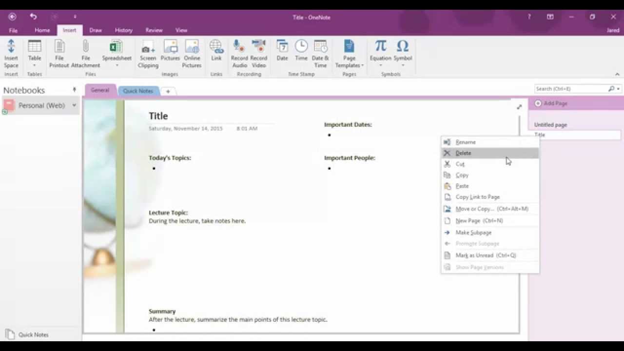 excel to onenote 2016